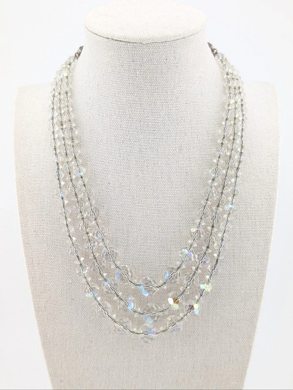 Laguna VTG AB Crystal Multi Strand Layered Statement Necklace Aurora Borealis